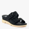ECS Double Buckle Wedge Slipper 3 Inch Heel Slippers For Women. 