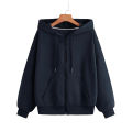 Navy Blue Plain Hoodie with Zipper for Women, Fleece Material. 