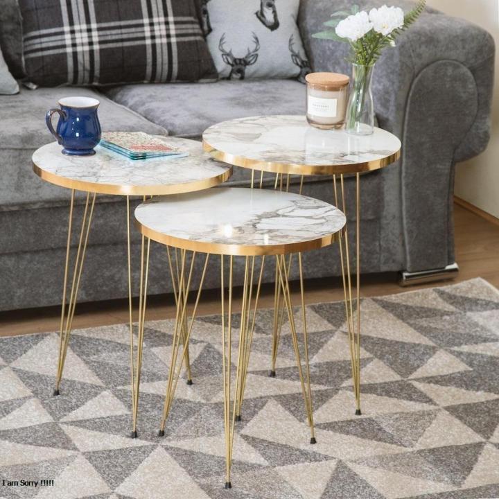 Wood Round Nesting Table With Metal Stand Set of Round table