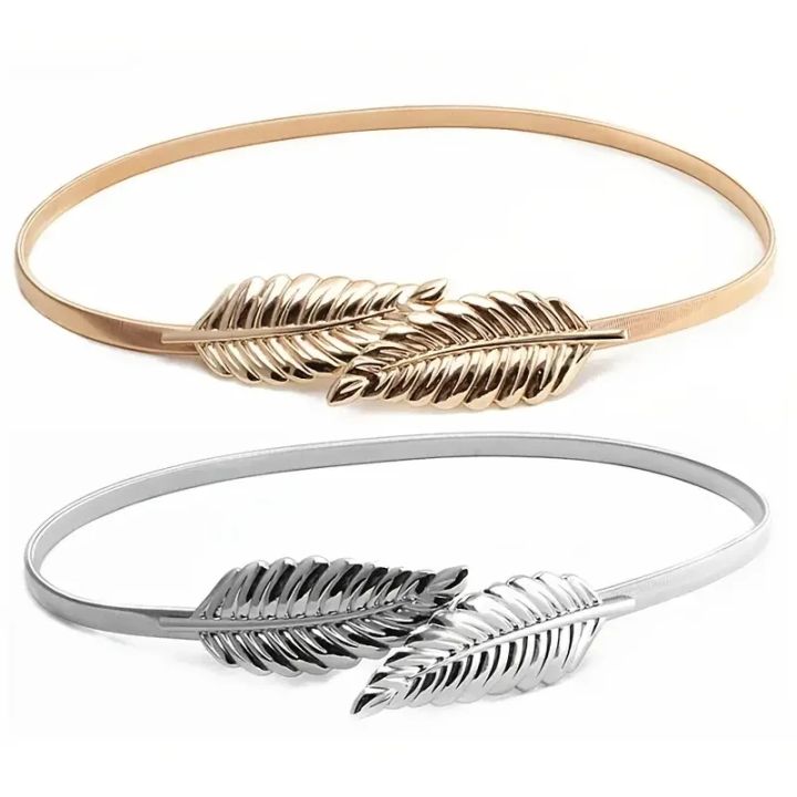Metal Vintage Belt with Golden/Silver Leaf Design for Women