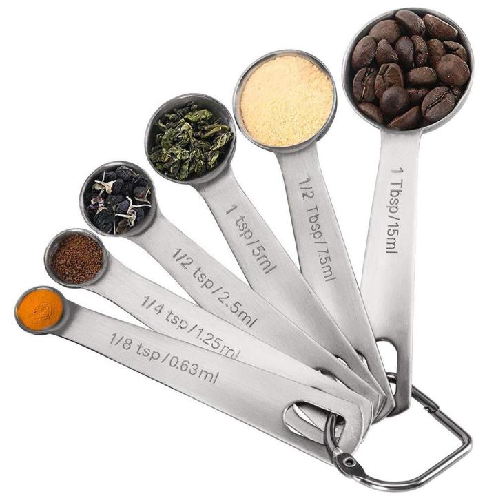 Measuring Spoons, Stainless Steel Measuring Spoons Cups Set, Small Tablespoon with Metric and US Measurements, Set of 6 for Gift Measuring Dry and fluid Ingredients