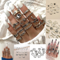 15Pcs/Set Alloy Silver Black Stone Party Anillo/Crown Elephant Wedding Anniversary Rings For Girls / Variety Ladies. 