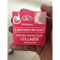 K.Brothers Original Pink Soap For Whitening Plus Collagen Mask on Face. 