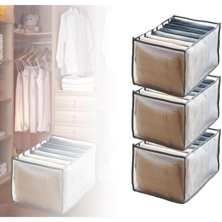 3PCS%207%20Grids%20Washable%20Wardrobe%20Clothes%20Organizer,%20Jeans%20Compartment%20Storage%20Box,%20Clothes%20Drawer%20Mesh%20Separation%20Box,%20Portable%20Foldable%20Closet%20(Medium,%20white&black)%20-%20Image%203