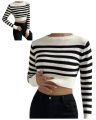 bellylady Omens Cropped Striped Sweaters Oversized Batwing Long Sleeve Crew Neck Crop Tops Knit Pullover. 