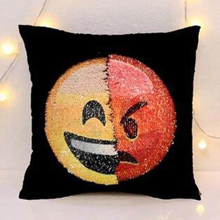 Adorable Lovely Sequins Emoji Cartoon Plush Pillow Case Home Sofa Pillowcase Car Back Cushion Covers Daraz.pk