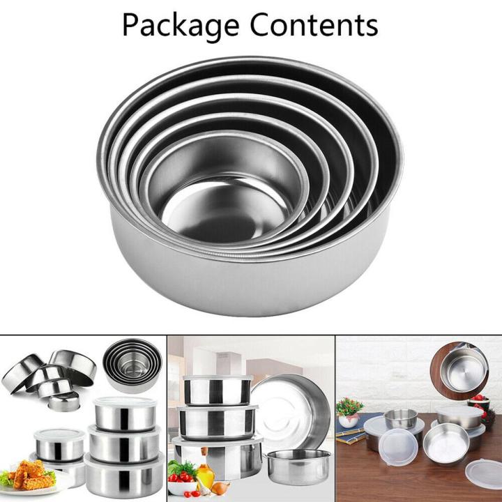 Stainless Steel Food Storage Container 5 Pcs Bowl Set With Airtight Lids Mixing Bowls Cookware Set Kitchen Tool
