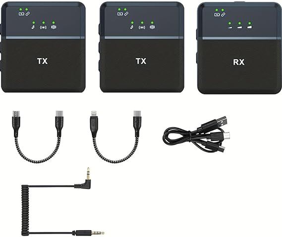 Original SX9 Wireless Microphone for Laptop PC Camera iPhone & Android Type C (2 Microphones 1 Receiver) Ultra-Long Life 360 ° Intelligent Noise Reduction HD Radio Double Vlog/ Live/ Video Recording for Vlogging