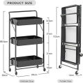 Multi Purpose 3 Layers Storage Trolley with Wheels - Metal Rolling Organizer Cart Foldable Trolley Rack for Kitchen And Multipul Use Foldable Utility Shelf Rack - Rolling Storage Cart with Lockable Casters Trolley.. 
