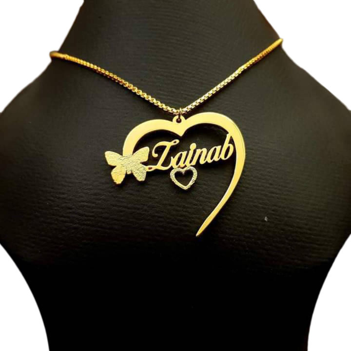 Customized Jewelry Pure Golden smooth Polish Heart Design Double Name Necklace