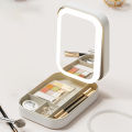 Makeup Storage Box With Led Light Mirror Portable Travel Cosmetics Storage Box Touch Light Storage Organizer For Bedroom Camping Travel. 