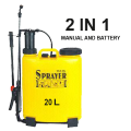 Multi Purpose 2 IN 1 Manual + Battery Water Spray Pressure Type 20 Liter Bottles with Shoulder Strap,  Interface Bottle Spray for Garden Tools and Multi Purpose Use ( 20 L ). 