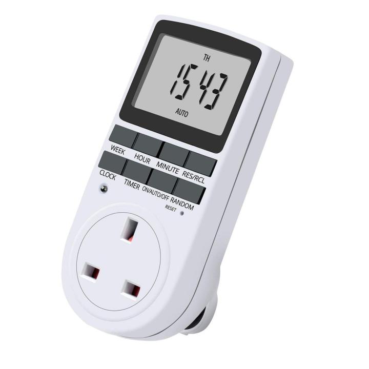 Uk Plug Digital Timer Plug Socket, Electrical Programmable Plug In Timer Switch For Light, B And More, With Large Lcd Display And Anti-Theft Random Mode, 13A/2900W Max