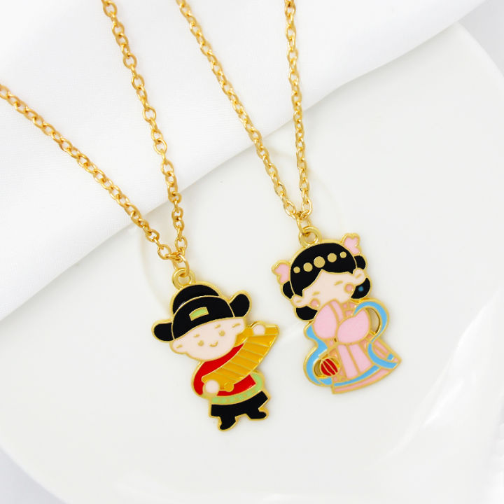 Ancient China Number One Scholar Chang'e Alloy doll Pendant Necklace Cartoon boy and girl Fashion retro Necklace