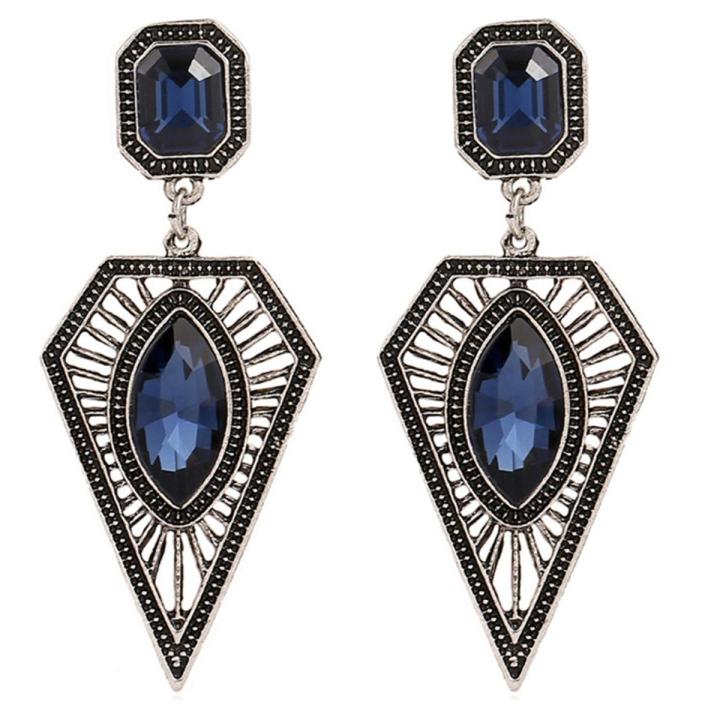 Vintage Women Hollow Triangle Faux Sapphire Earrings Party Wedding Jewelry Gift