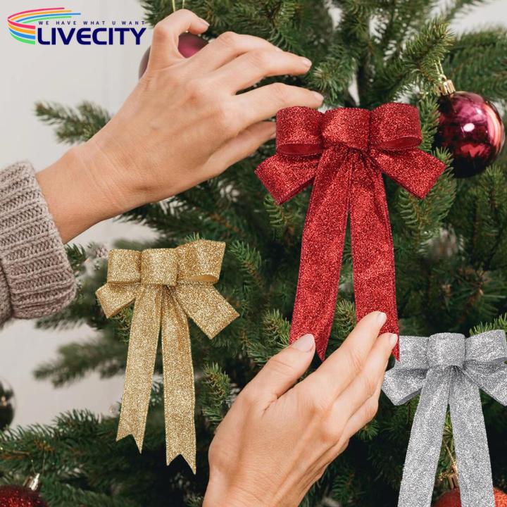 Large Christmas Bow Sparkling Sequin Christmas Tree Bow Festive Reusable Decoration for New Year Party Lightweight Stylish Perfect Christmas Big Bow Christmas Bow Decoration
