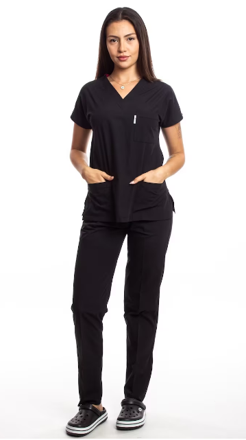 Doctor%20Scrub%20Nursing%20Uniform%20V%20Neck%20Unisex%20Black%20OT%20Kit%20-%20Image%203