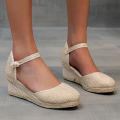 Sandals Ladies Straw Hemp Rope Sandals Retro Linen Canvas Wedge Round Toe Casual Singles Shoe Elegant Closed Toe Sandal. 