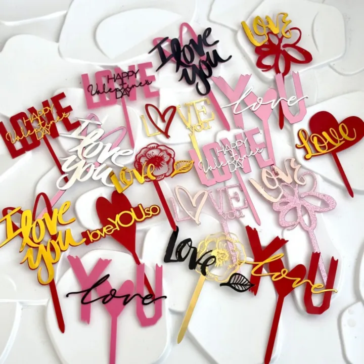 Acrylic Cake Toppers Festive Cupcake Love-Themed Heart Party Decoration ...