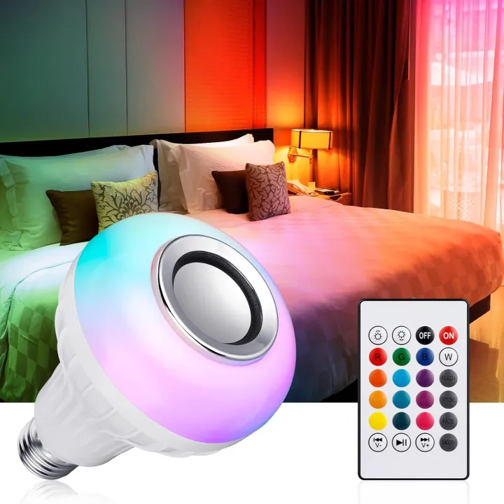 Bluetooth Speaker Bulb Smart LED RGB + Remote Control Wireless Disco ...