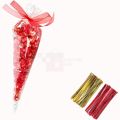 CLEAR CONE SHAPE CANDY BAGS - POPCORN BAGS - WEDDING BAGS - FLOWER BAGS - CONE SHAPE BAGS - PACK OF 25. 