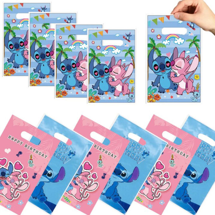 Disney Lilo Stitch Party Gift Bag Plastic Blue Stitch Pink Angel Goodie Gift Bags for Kids Birthday Party Decor Baby Shower