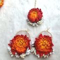 Bridal jewellery set, Bridal jewellery set Mehndi, mayon flower jewelry , Mehndi accessories, Mehndi Jewellery set for girls for Bridal.2 gajras+pair of earrings+1 tikka+1 ring. 