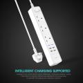 Extension Lead, HAVIT Universal Power Strip With 4 USB Ports (4.6A) + 3 Way Outlets (3250W/13A) Surge Protector Power Extension Plug,  Intelligent Charging with 5.9ft Power Cord (C763, White).. 