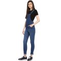 Mid blue denim romper for girls. 