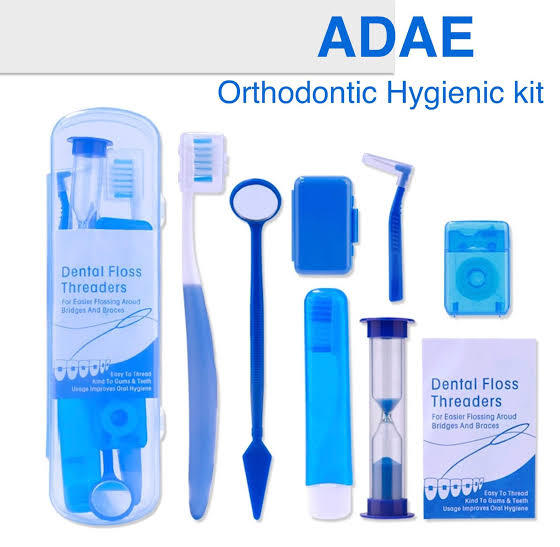 Braces Cleaning Kit for Teeth, Portable Orthodontic Toothbrush Kit Oral Care Dental Travel Kit - Interdental Brush Dental Wax Dental Floss Toothbrush Box (Blue)