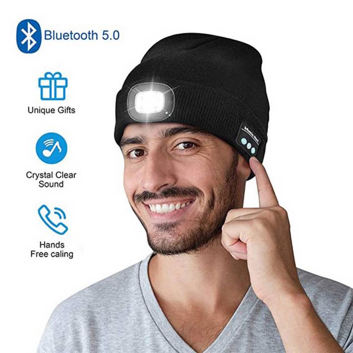 OIMG Bluetooth 5.0 Led Hat Built-In Stereo Speakers & Mic Usb Rechargeable Led Lighted Music Knit Cap For Sports And Outdoors