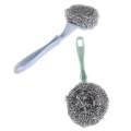 Graceful Stainless Steel Wire Ball Cleaning Brush with Long Handle Kitchen Cleaning Tool Blue. 