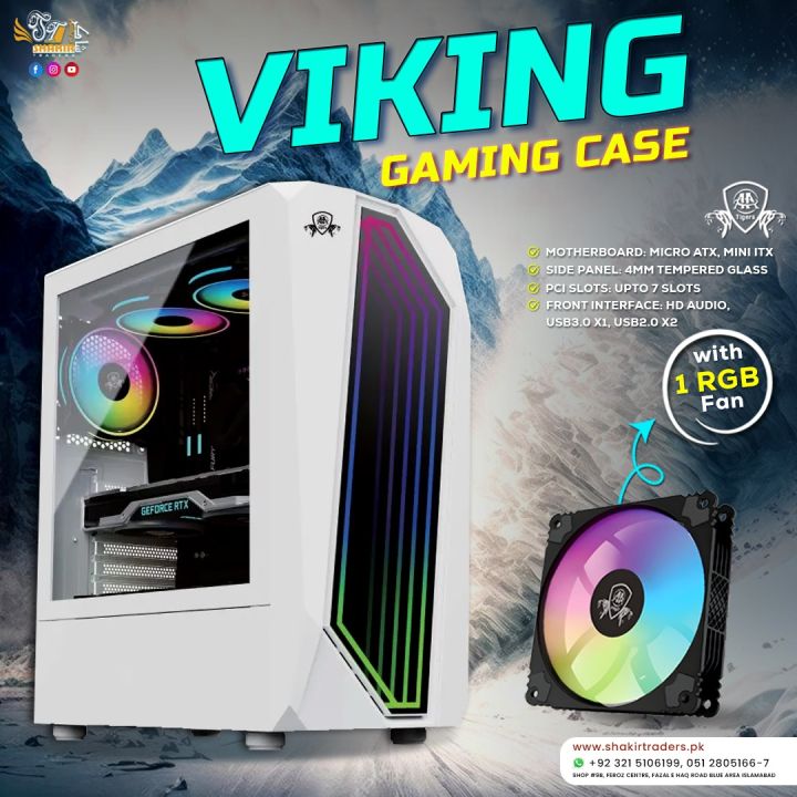 AA Tiger Viking Black ATX Gaming PC Case with 1 RGB Fan | Micro ATX PC Casing | Low Price Gaming Case with Fans