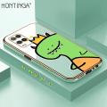 Hontinga for OPPO A54/A54 2021 Back Cover（Free Lanyard）Luxury 6D Plating Cute Crown Dinosaur Side Pattern Case Soft Silicone Square Mobile Cover. 