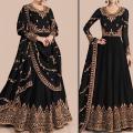 Womens dress Black Chiffon Crincle Maxi Frock  Unstitched. 
