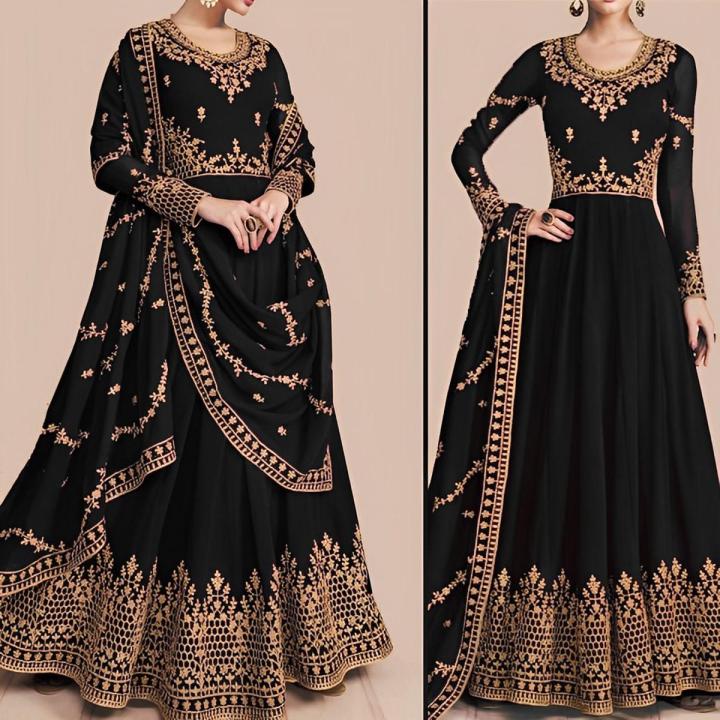 Womens dress Black Chiffon Crincle Maxi Frock  Unstitched
