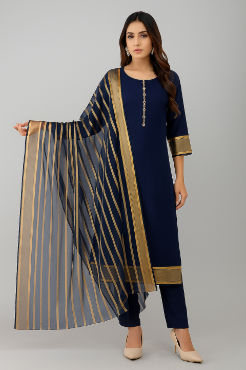 Shah Kamal Fabrics 3 Pieces Unstitched Katan Silk Plain Shirt & Trouser With Organza Lining Dupatta For Womens & Girls-32 Color Available