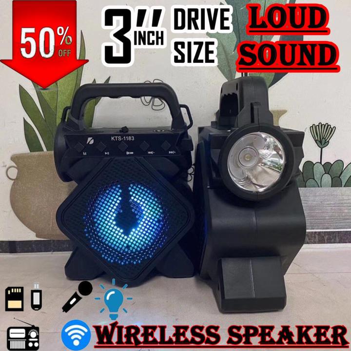KTS-1183 Wireless Bluetooth Speakers - MP3 Player - LED Torch Flashlight - MIC Speaker - SD Card FM Radio USB Chargeable Portable Mini Speakers 3 inch Drive Size  loudspeaker Sound System High Quality Sound Players Rechargeable Wireless Speakers KTS 1183