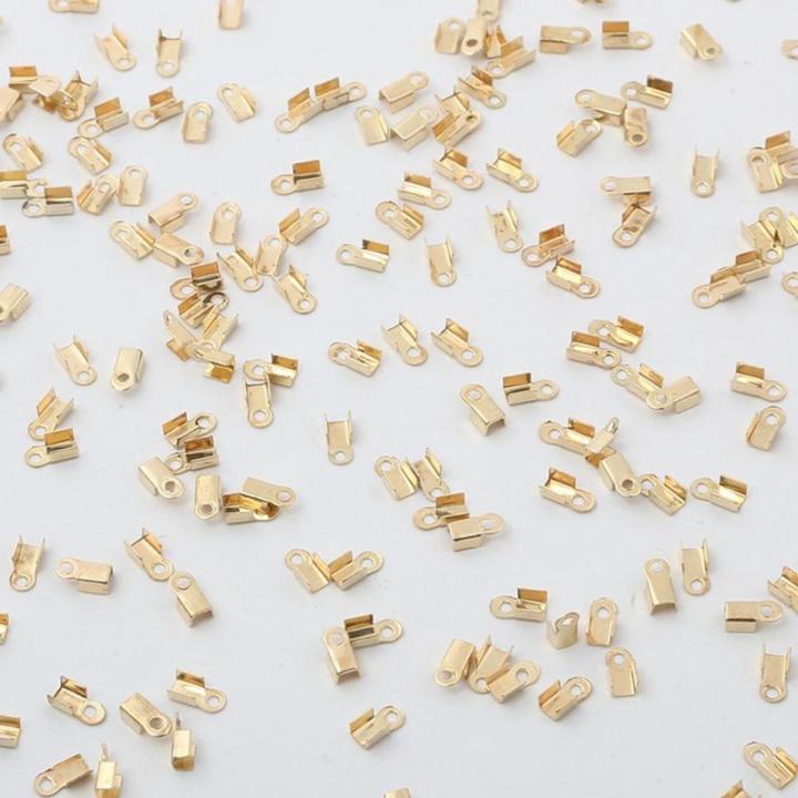 200pcs Iron Clip Buckle Cord End Tip Fold Over Clasp Crimp Bead Connector For DIY Necklace Bracelet Jewelry Making Accessories
