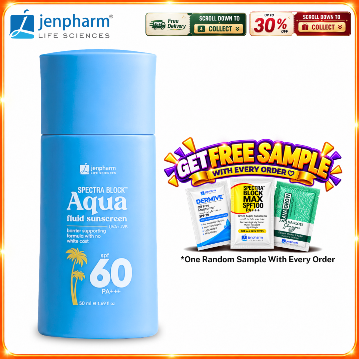 Jenpharm Spectra Block Aqua Fluid Sunscreen SPF 60 PA+++ 50ml | For Men & Women | For All skin Types