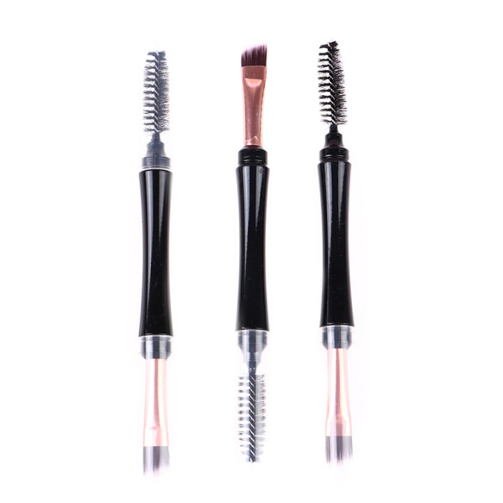 Dual Ended Angled Eyebrow Brush and Spoolie Brush Eyelash Brushes with Cover SUPER BABY
