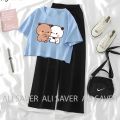 Dudu Bubu Crop Top Suits For Women And Girls Short Sleeve Tee and Black Flapper. 