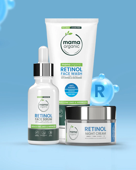 Mama Organic Retinol Anti Aging Kit | Face Wash 100ml + Serum 30ml + Cream 50g