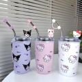 Imported Sanrio Hello Kitty 450ml Kawaii Cups With Lids And Straws Insulated Cup 304 Stainless Steel Coffee Cute Birthday Gift Stainless Steel Water Bottle Tumbler for School Kids and Girls. 