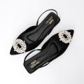 Flat sandals women's shoes green rhinestone wedding toe mules. 