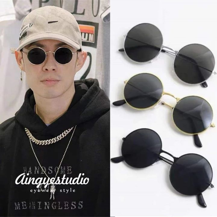 Retro Round Polarized Sunglasses Men Brand Designer Sun Glasses Vintage Women Alloy Metal Frame Black Lens Eyewear