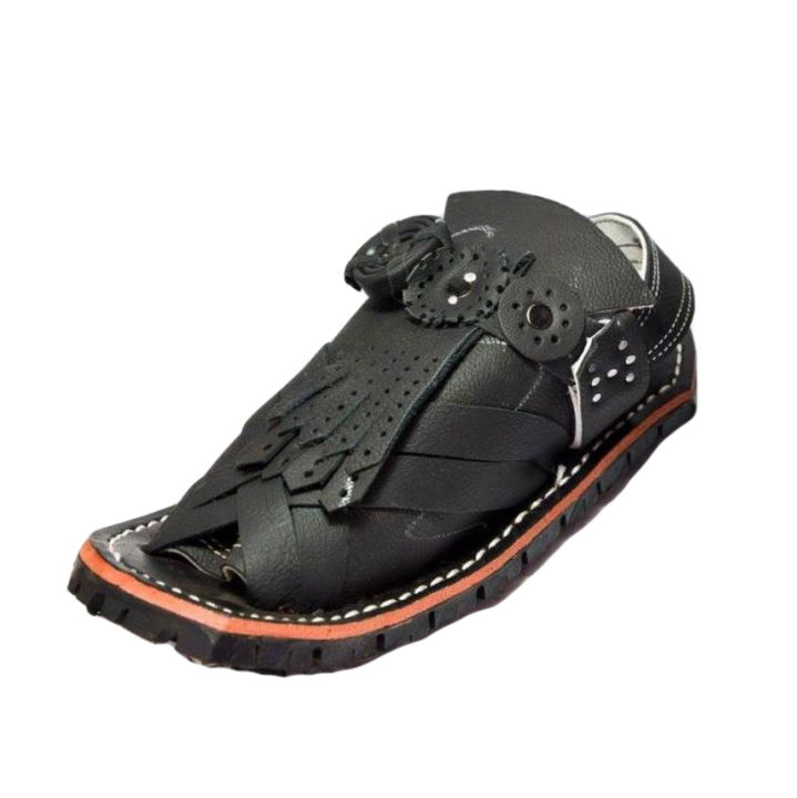 Handy Kraft Traditional Hand Made Marri Cut Balochi Chappal for Men – Genuine Leather - Handcrafted Quetta Chappal – Sandal for Men - Handmade Sandals – Branded Shoes for Men – Black Color