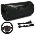 Universal Leather Steering Wheel Cover Carbon Fiber Pattern Fashion Sport Hand Stitches Soft Anti - Slip. 