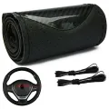 Universal Leather Steering Wheel Cover Carbon Fiber Pattern Fashion Sport Hand Stitches Soft Anti - Slip. 