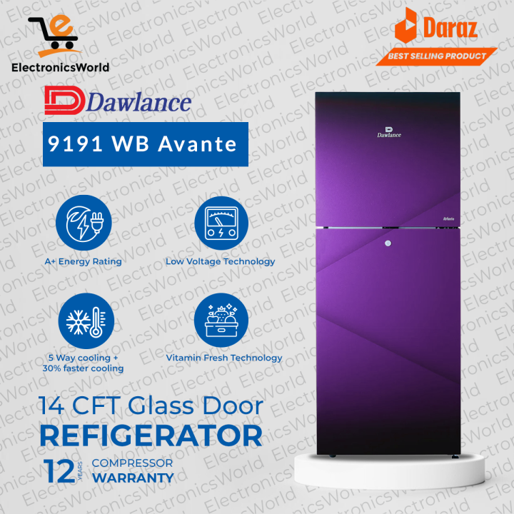 Dawlance Refrigerator | Model  9191 WB AVANTE Glass Door| Size 14 CFT | A++ Energy Rating |35% Less electricity consumption | Vitamin Fresh Technology | 12 Years Warranty